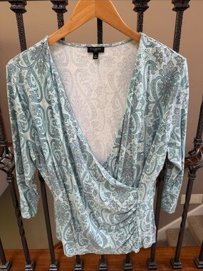 Talbots Teal Paisley Wrap Blouse